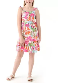 Girls 7-16 Printed Flutter Sleeve Dress