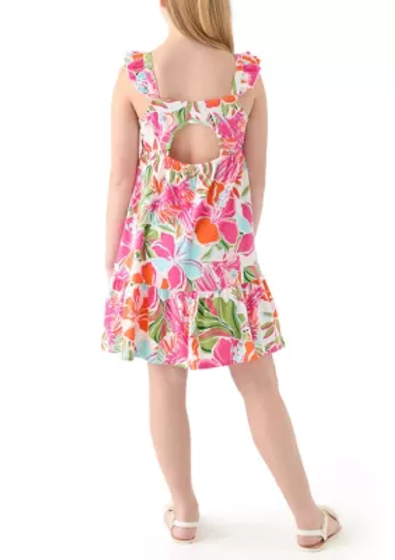 Girls 7-16 Printed Flutter Sleeve Dress