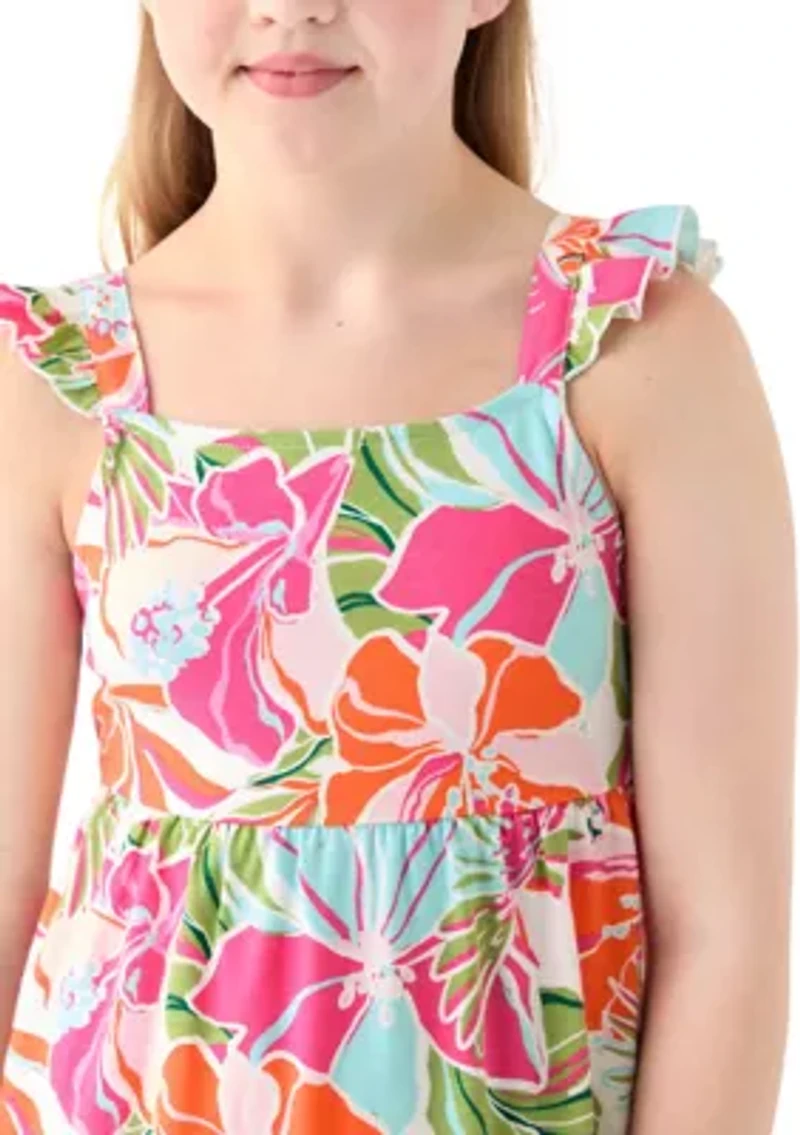 Girls 7-16 Printed Flutter Sleeve Dress