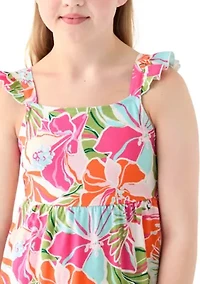Girls 7-16 Printed Flutter Sleeve Dress