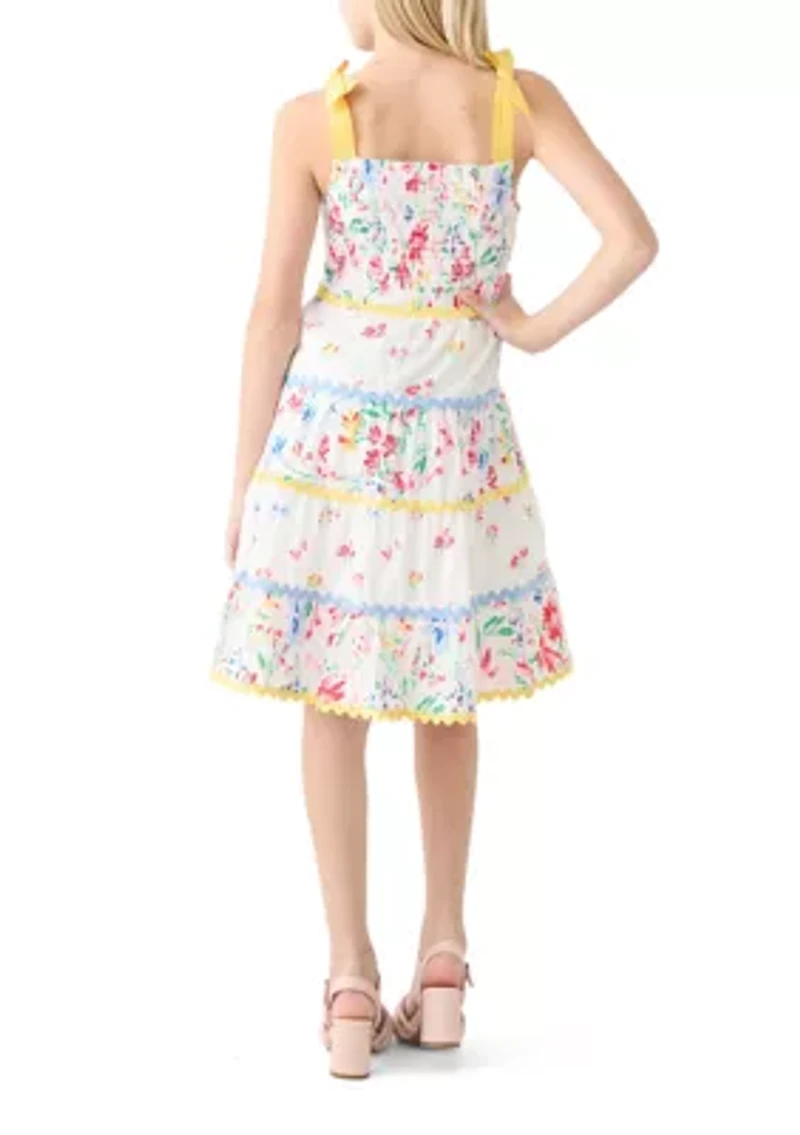 Girls 7-16 Bow Strap Patterned Dress