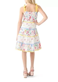 Girls 7-16 Bow Strap Patterned Dress