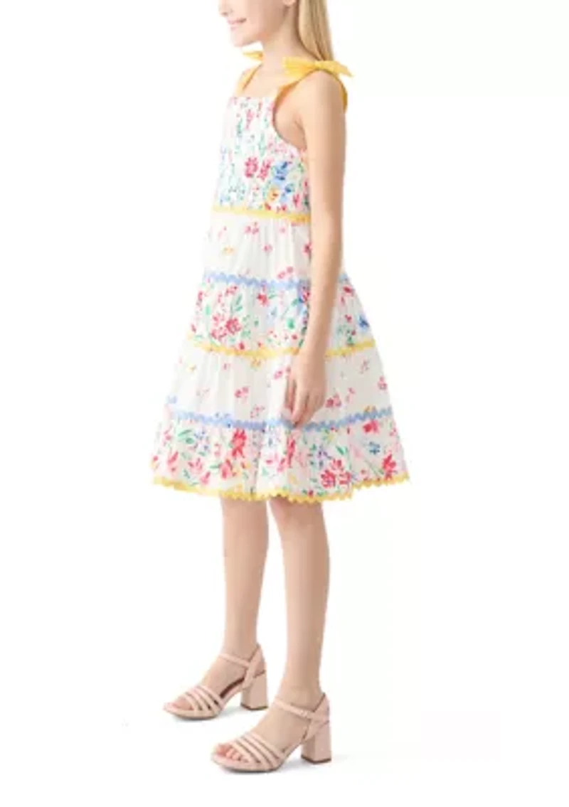 Girls 7-16 Bow Strap Patterned Dress