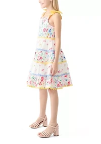 Girls 7-16 Bow Strap Patterned Dress