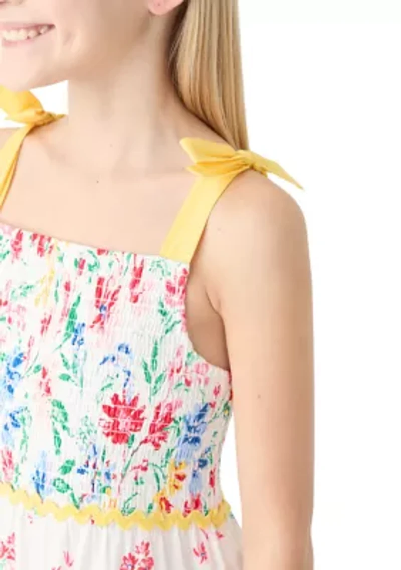 Girls 7-16 Bow Strap Patterned Dress