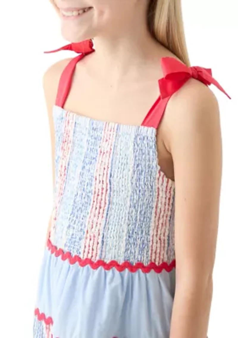 Girls 7-16 Bow Strap Pattern Mix Dress