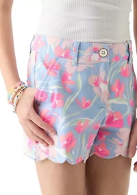 Girls 7-16 Scalloped Twill Printed Shorts