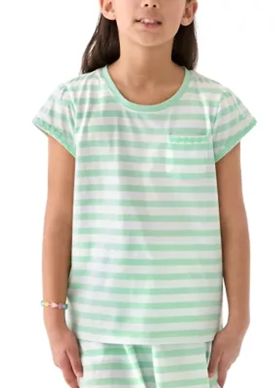 Girls 7-16 Daisy Trim Pocket T-Shirt