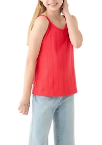 Girls 7-16 Ribbed Knit Daisy Trim Tank Top