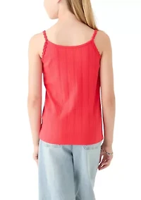 Girls 7-16 Ribbed Knit Daisy Trim Tank Top
