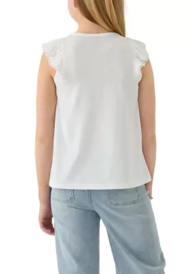 Girls 7-16 Pom Trim Ruffle Tank Top