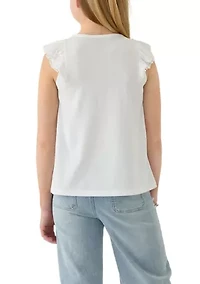 Girls 7-16 Pom Trim Ruffle Tank Top