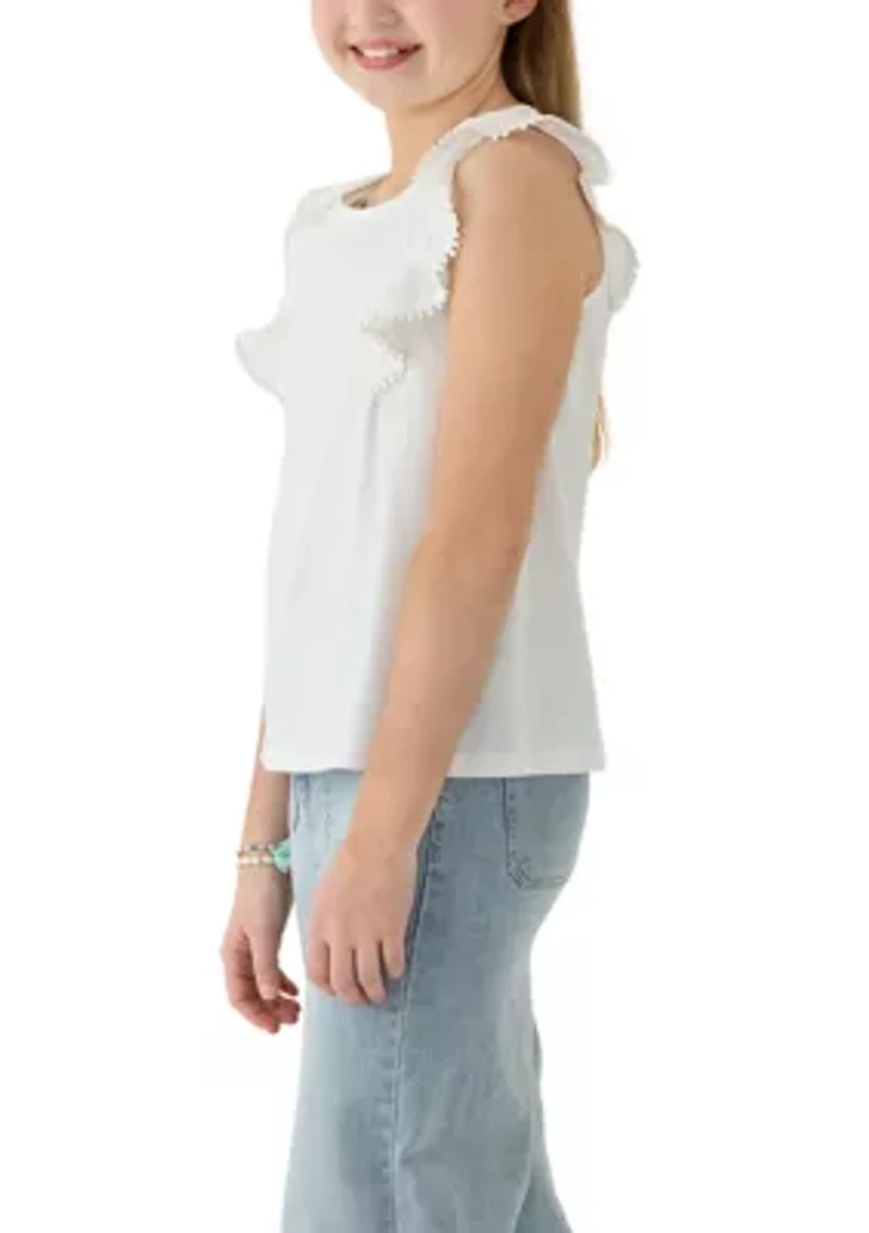 Girls 7-16 Pom Trim Ruffle Tank Top