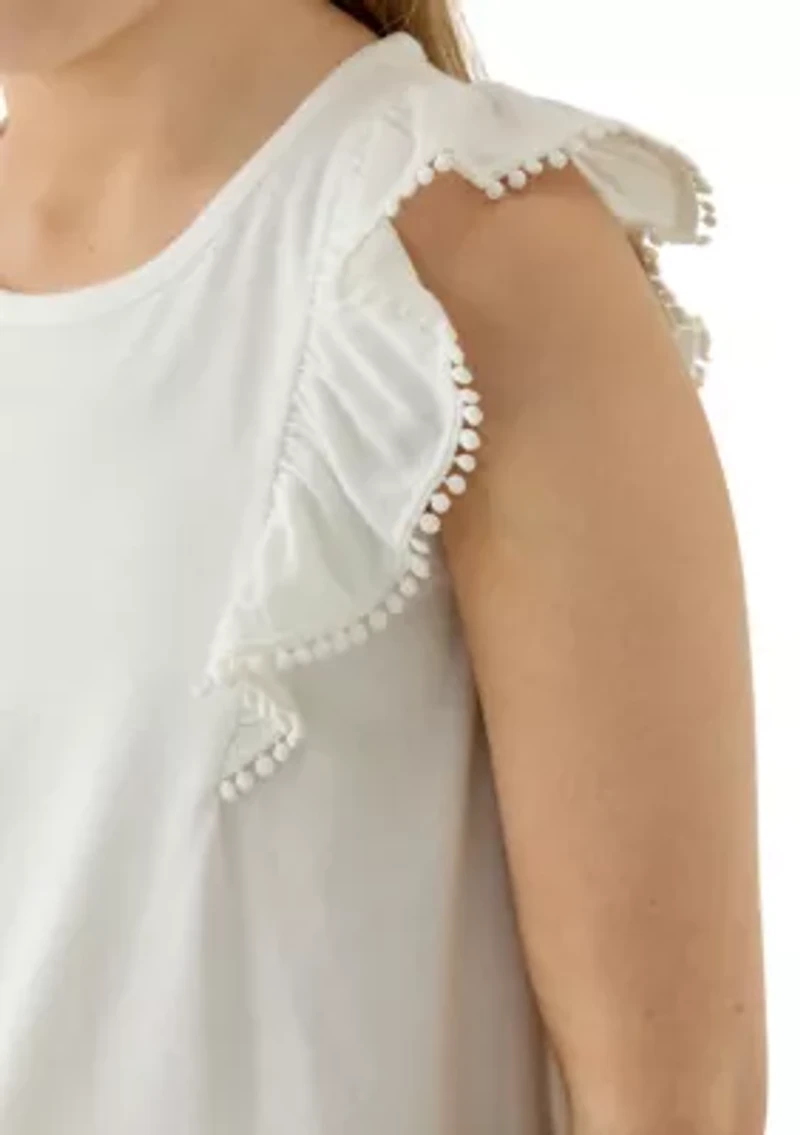 Girls 7-16 Pom Trim Ruffle Tank Top