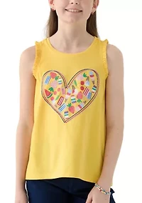 Girls 7-16 Ruffle Trim Graphic Tank Top