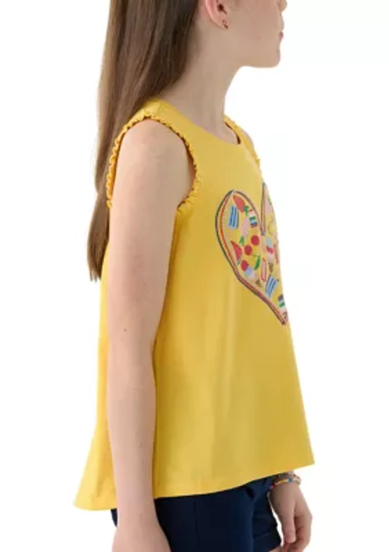 Girls 7-16 Ruffle Trim Graphic Tank Top
