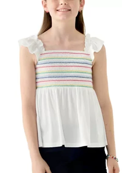 Girls 7-16 Smocked Knit Flutter Tank Top