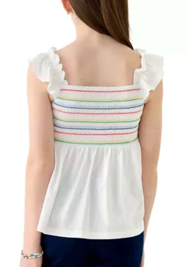 Girls 7-16 Smocked Knit Flutter Tank Top