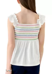 Girls 7-16 Smocked Knit Flutter Tank Top