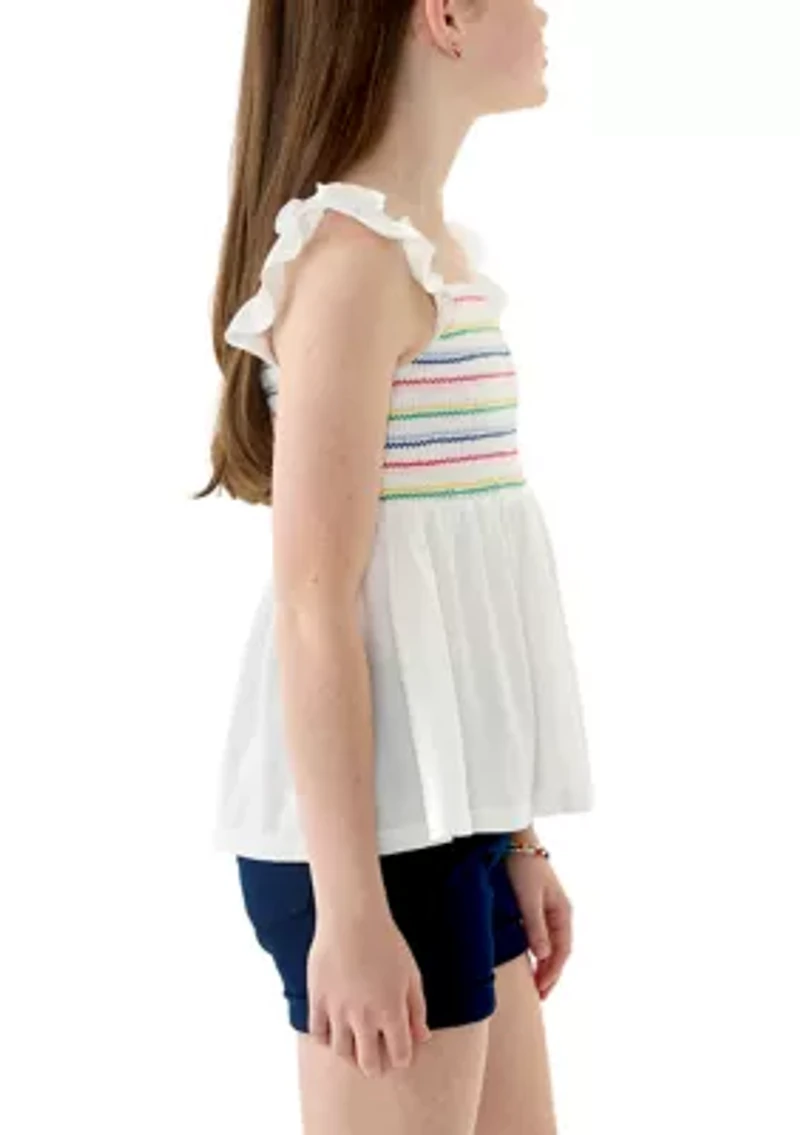 Girls 7-16 Smocked Knit Flutter Tank Top