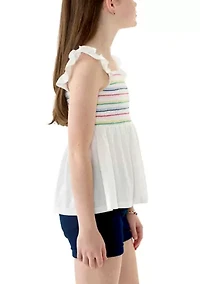 Girls 7-16 Smocked Knit Flutter Tank Top