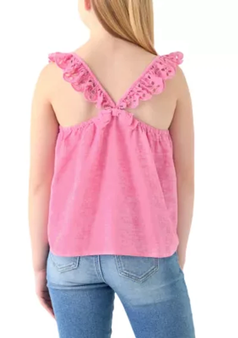 Girls 7-16 Linen Eyelet Flutter Sleeve Tank Top