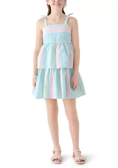 Girls 7-16 Bow Strap Dress Seersucker