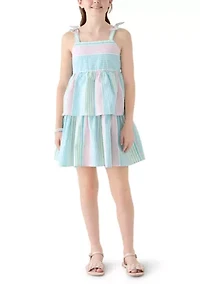 Girls 7-16 Bow Strap Dress Seersucker