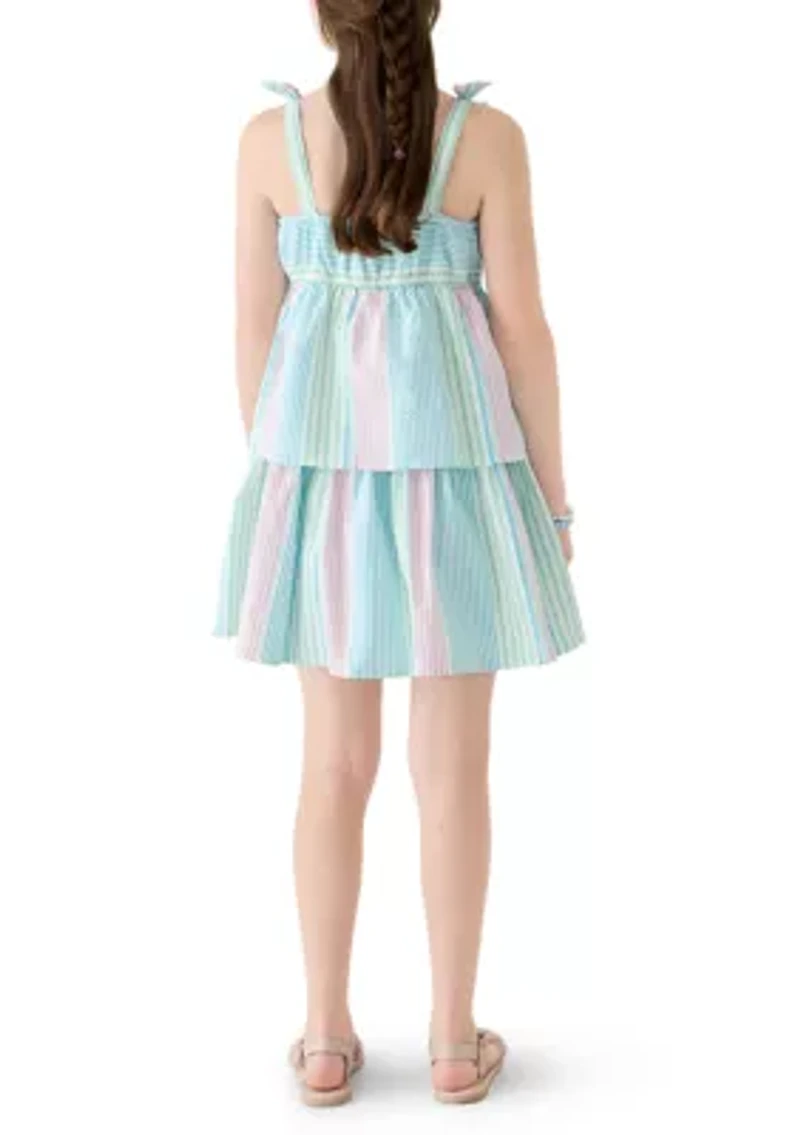 Girls 7-16 Bow Strap Dress Seersucker