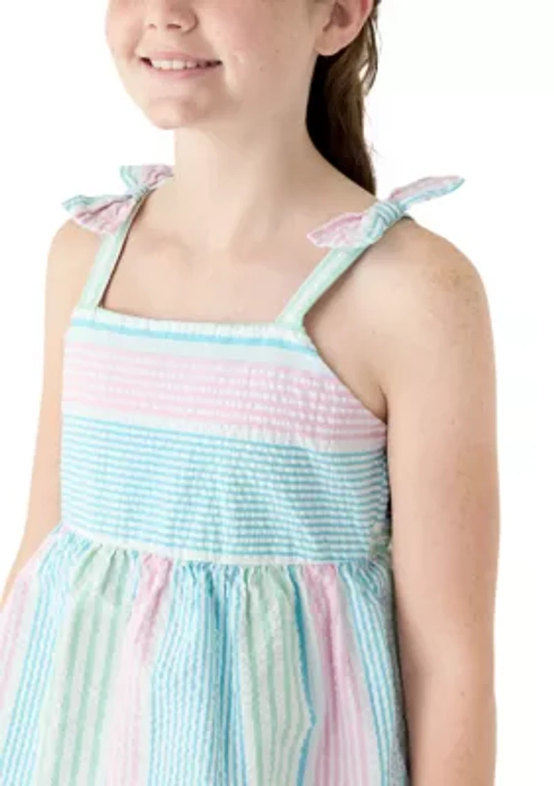 Girls 7-16 Bow Strap Dress Seersucker
