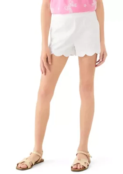 Girls 7-16 Pull On Scallop Twill Solid Shorts