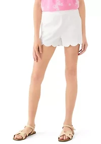 Girls 7-16 Pull On Scallop Twill Solid Shorts