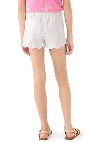 Girls 7-16 Pull On Scallop Twill Solid Shorts