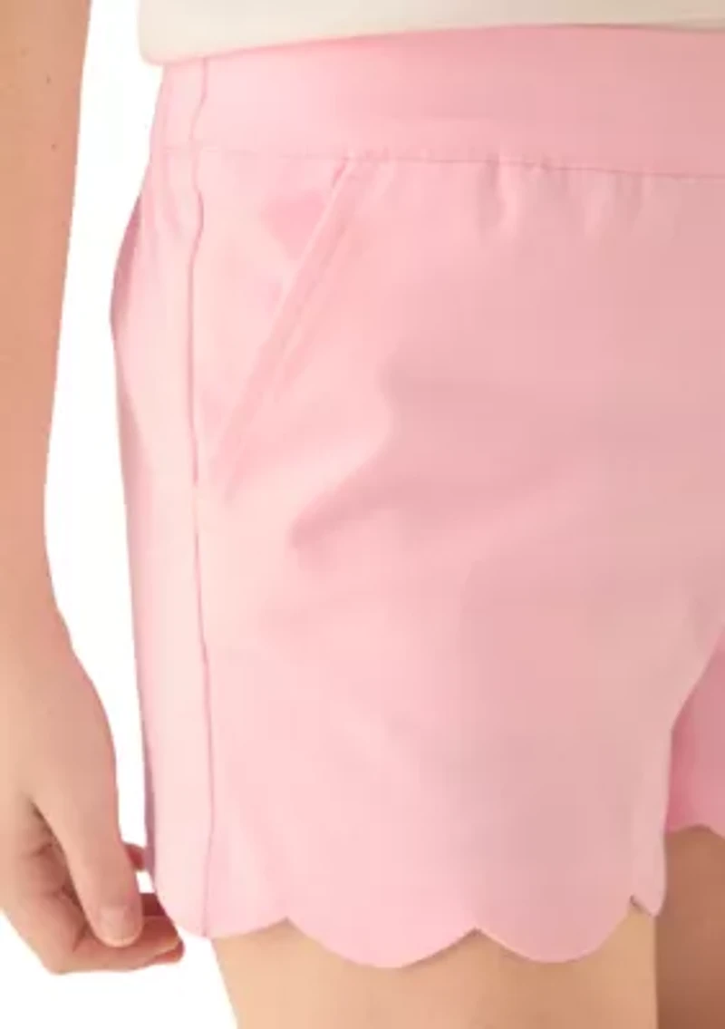 Girls 7-16 Pull On Scallop Twill Solid Shorts