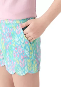 Girls 7-16 Pull-on Scallop Twill Printed Shorts
