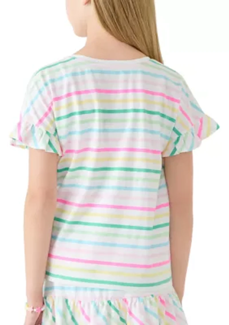 Girls 7-16 Short Sleeve Ruffle Essential Printed T-Shirt