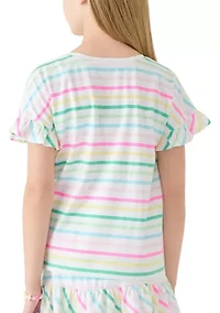 Girls 7-16 Short Sleeve Ruffle Essential Printed T-Shirt