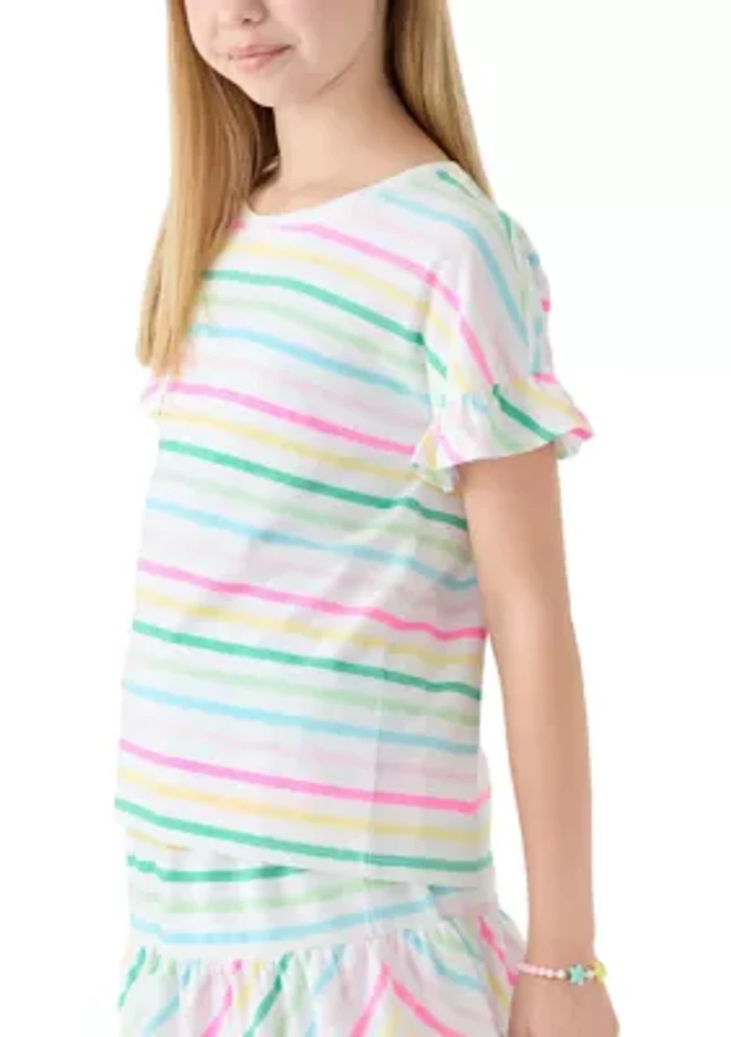Girls 7-16 Short Sleeve Ruffle Essential Printed T-Shirt