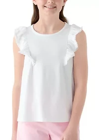 Girls 7-16 Ruffle Tank with Pom Trim