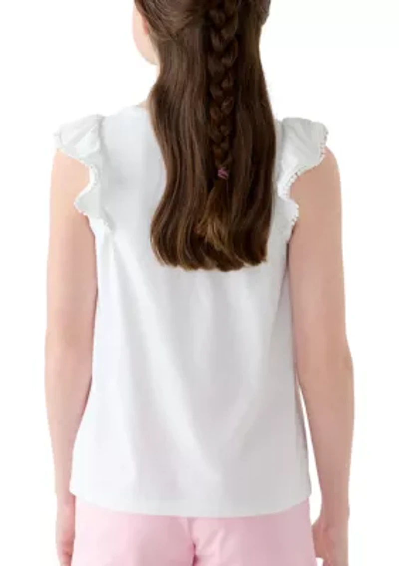 Girls 7-16 Ruffle Tank with Pom Trim
