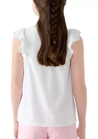 Girls 7-16 Ruffle Tank with Pom Trim