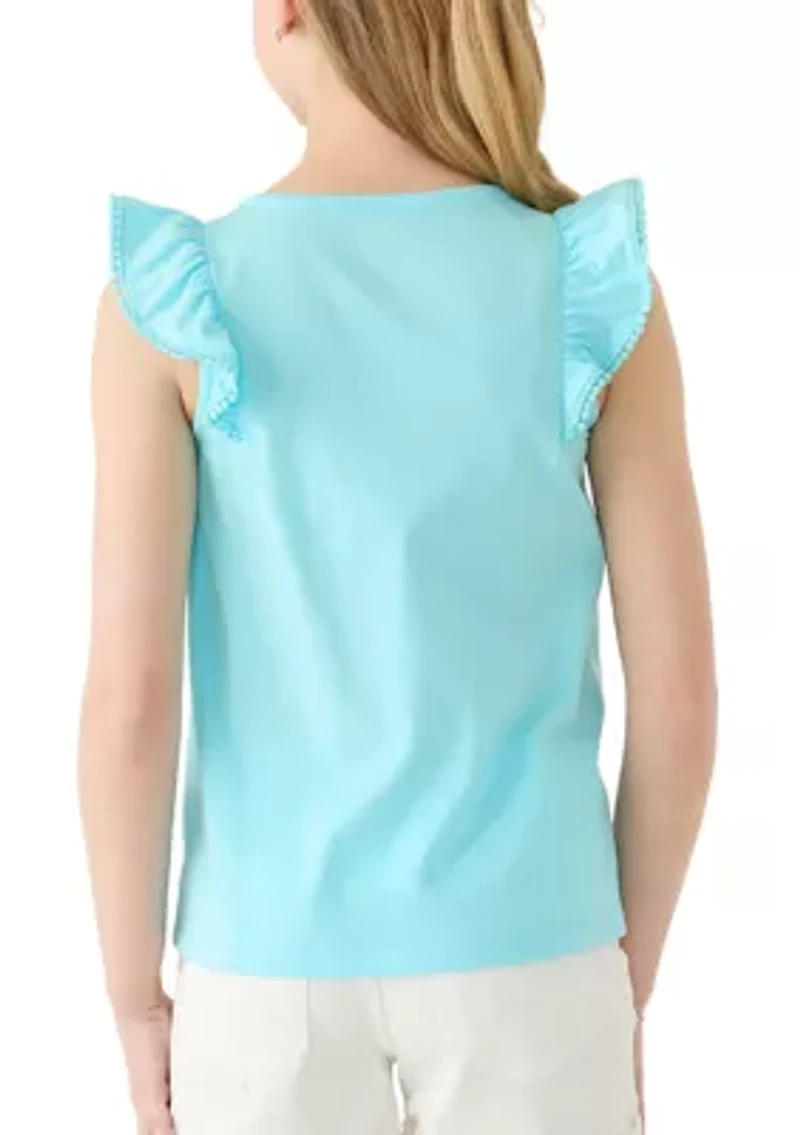 Girls 7-16 Ruffle Tank with Pom Trim