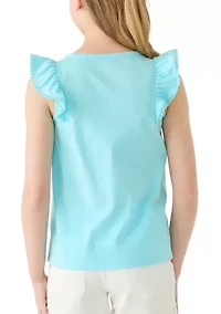 Girls 7-16 Ruffle Tank with Pom Trim