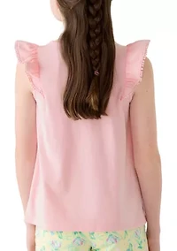 Girls 7-16 Ruffle Tank with Pom Trim