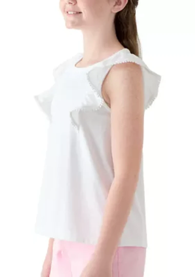 Girls 7-16 Ruffle Tank with Pom Trim