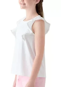 Girls 7-16 Ruffle Tank with Pom Trim
