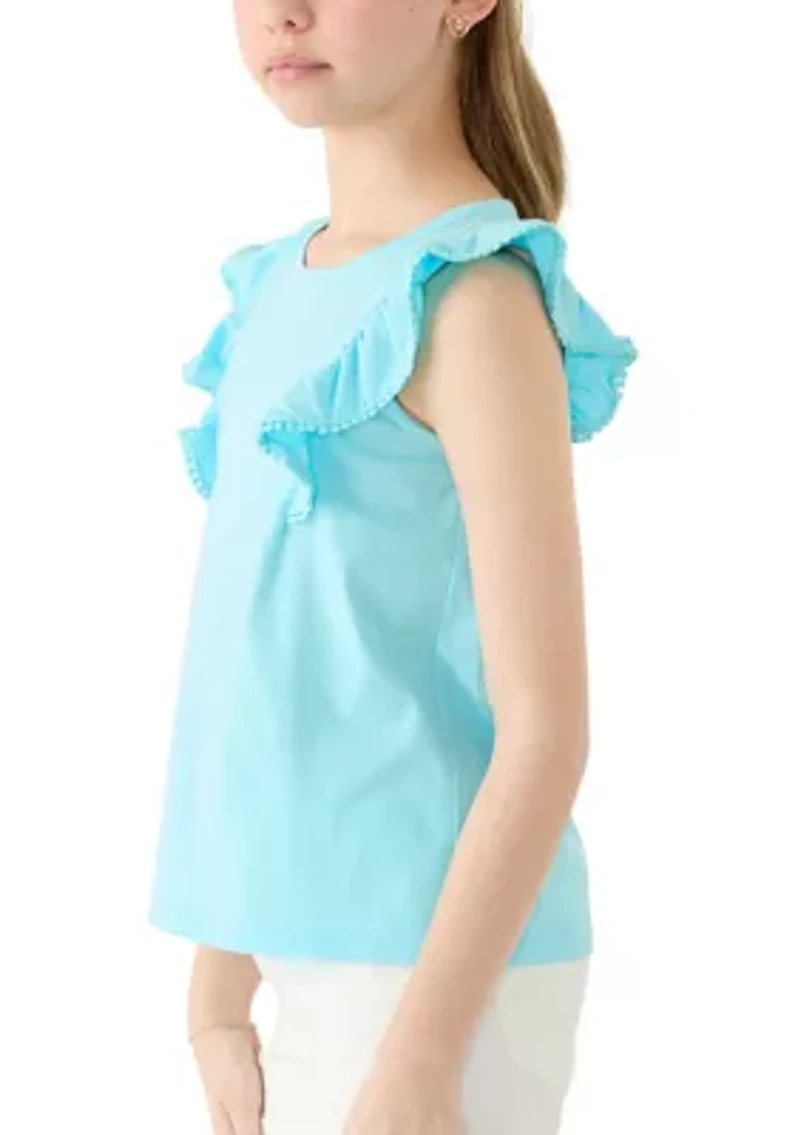 Girls 7-16 Ruffle Tank with Pom Trim