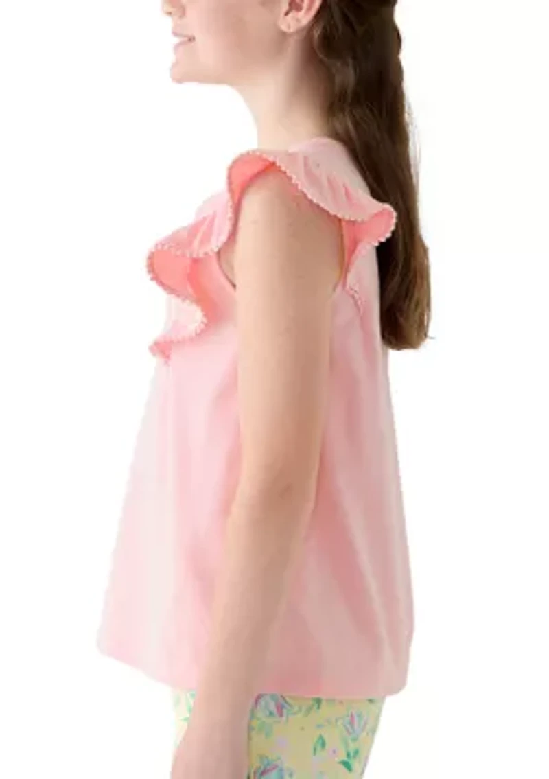 Girls 7-16 Ruffle Tank with Pom Trim