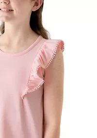 Girls 7-16 Ruffle Tank with Pom Trim