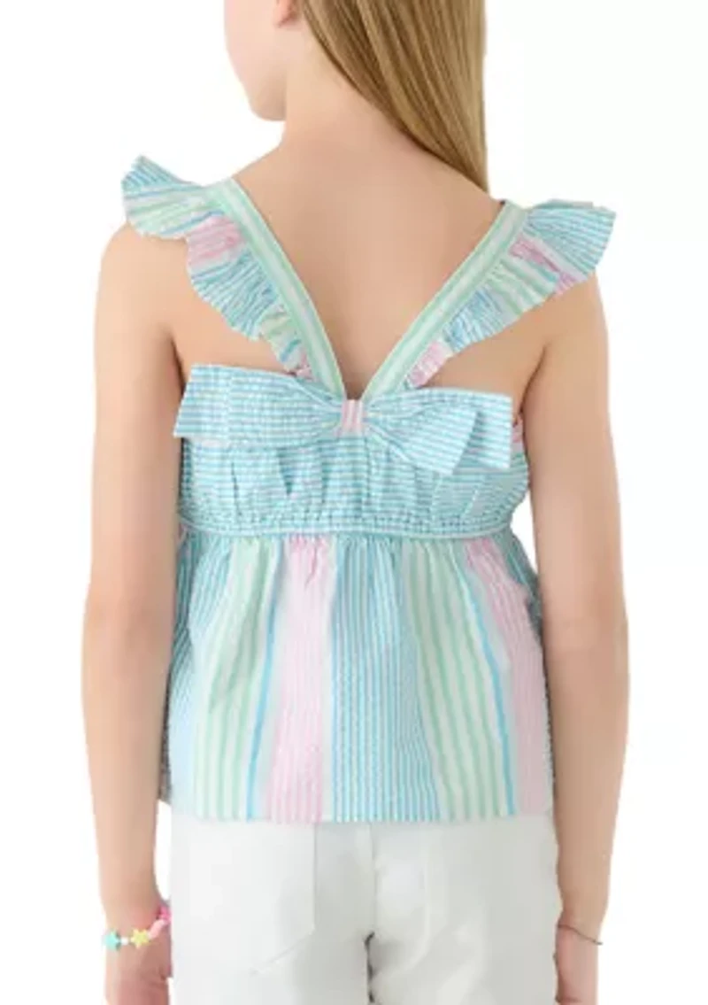 Girls 7-16 Bow Back Seersucker Top